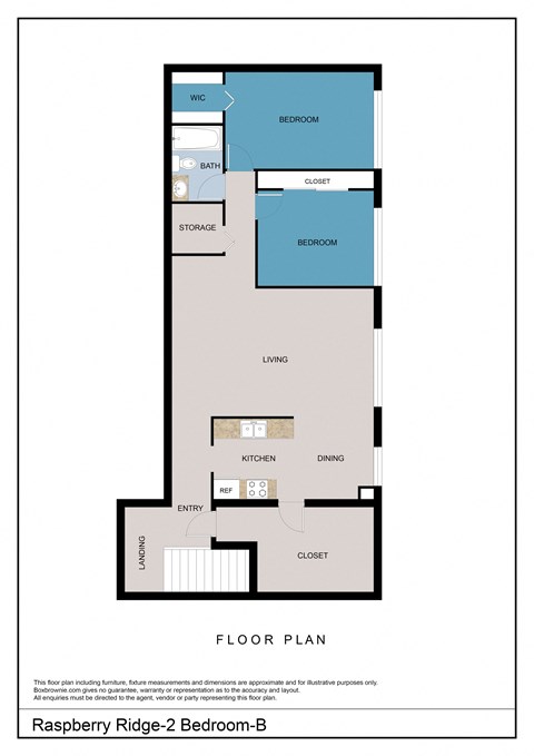 Floor plan for 2 beds, 1 bath